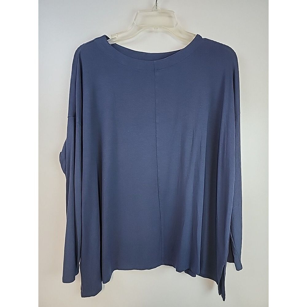 J.‎ Jill Wearever Blouse Women's Small Dark Blue Ribbed Casual Sleeve Oversized